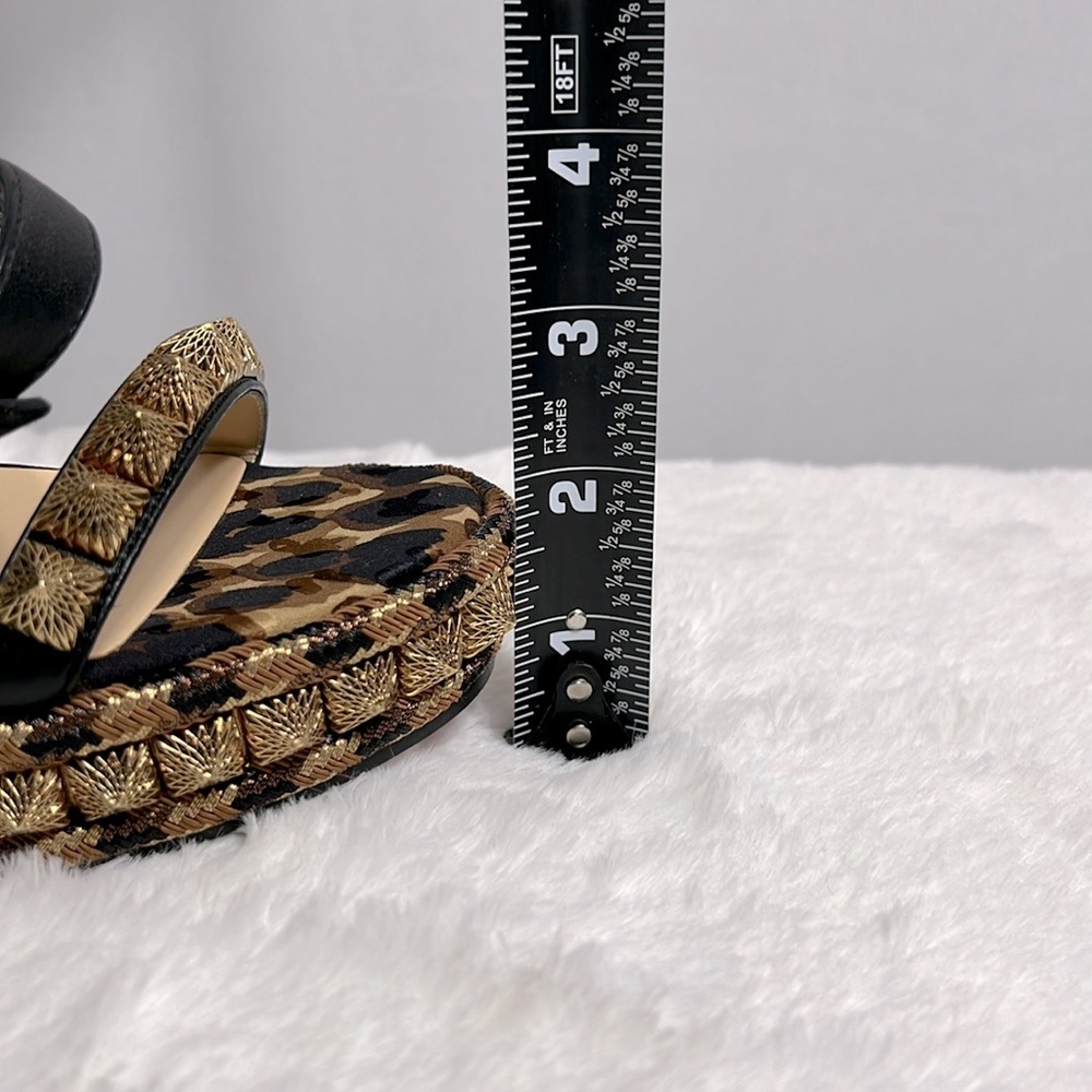 Christian Louboutin Nappa Leopard Pira Ryad 110 Wedge Sandal Black Marron 35 - Picture 13 of 13